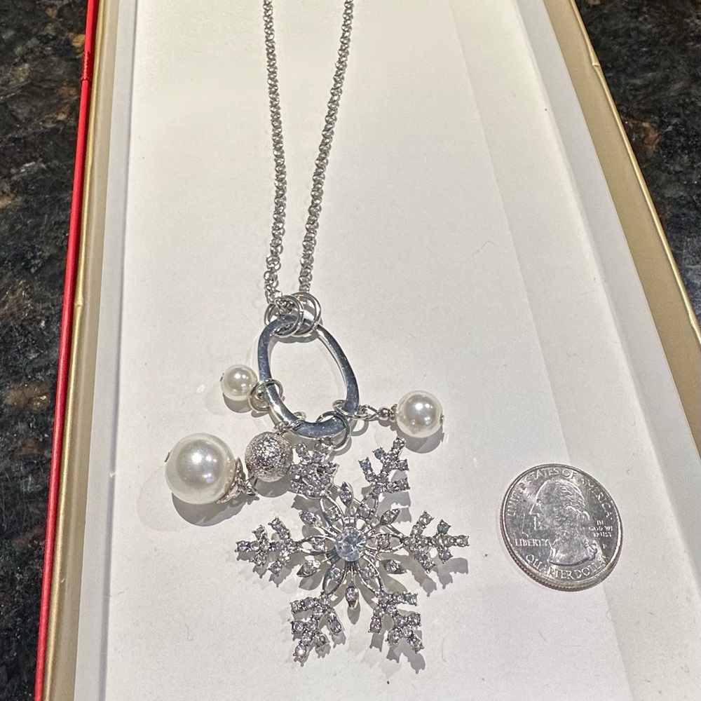 Pearls, Sparkle, and Snowflake (removable) Silver-Tone Necklace